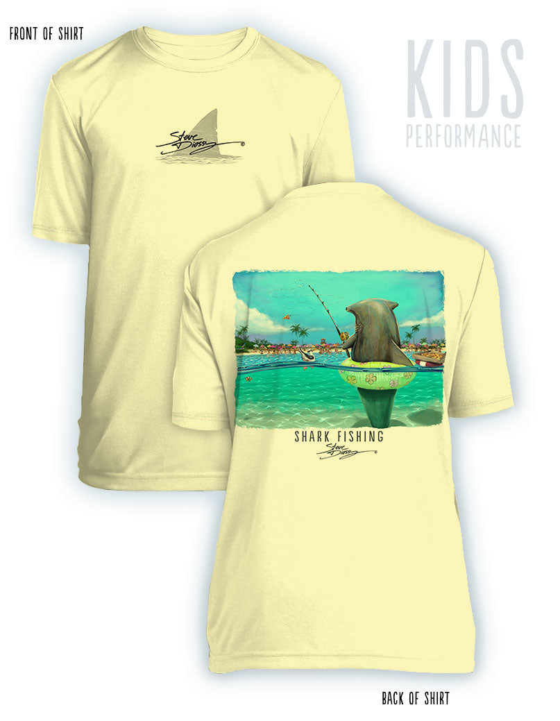 Shark Fishing- KIDS Short Sleeve Performance - 100% Polyester